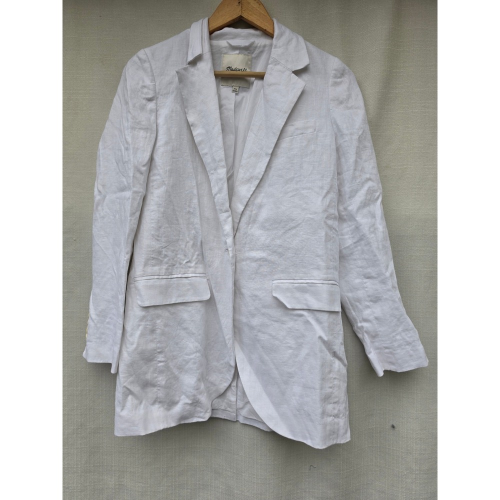 Madewell Quiet Luxury The Larsen Linen Blazer XXS White Coastal Suiting NJ530